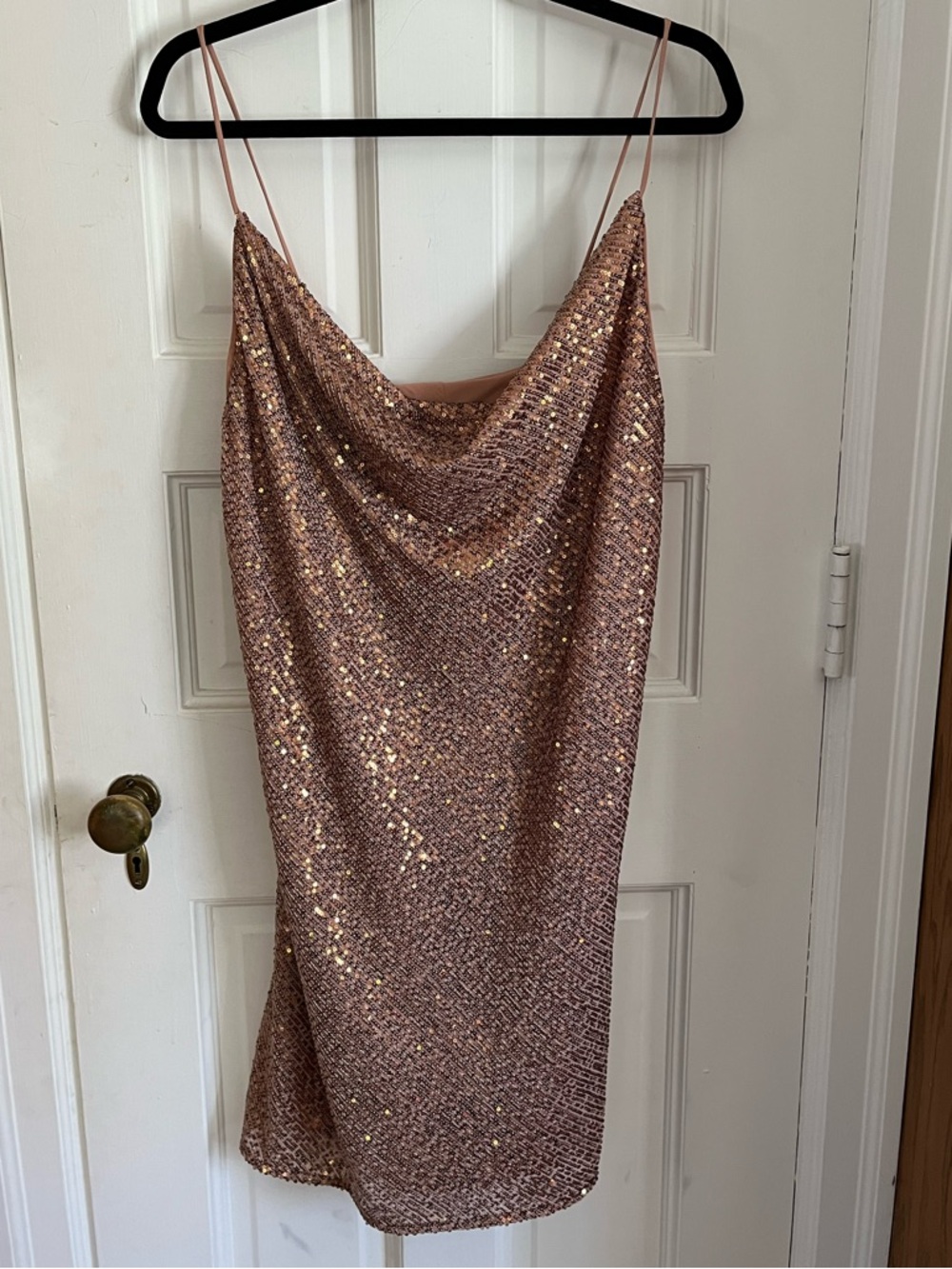 NWT ASOS Design Tall Rose Gold Sequin Cowl Neck Mini Dress US 12 Party